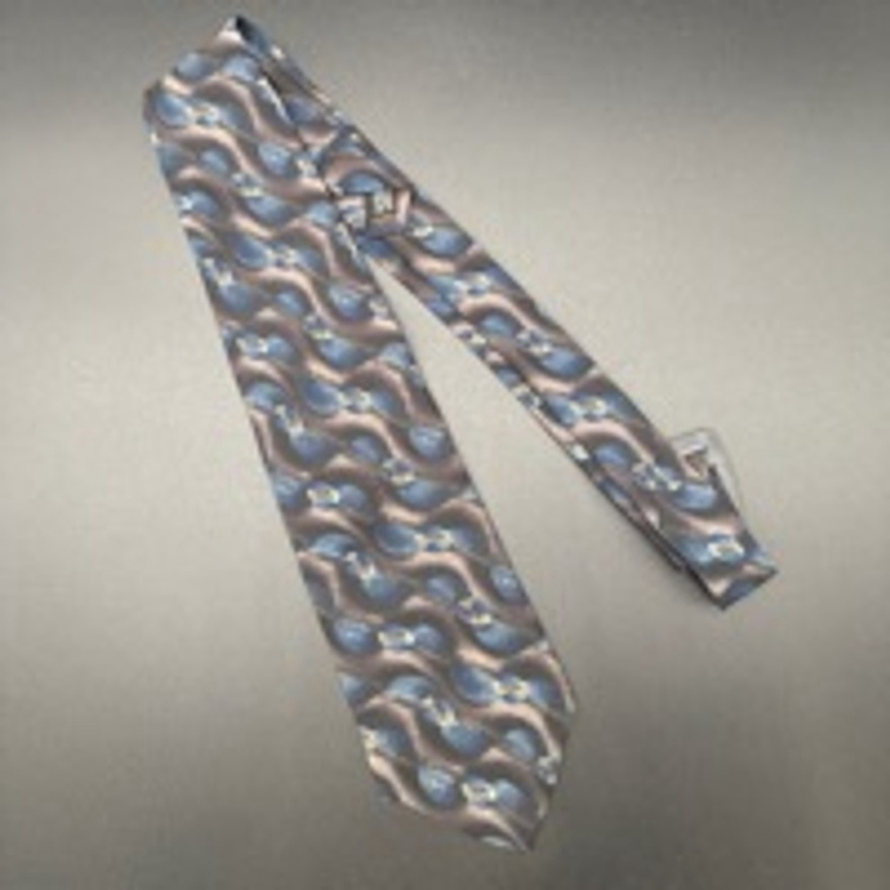 Oscar de la Renta Tie One Size Blue Brown Silk
